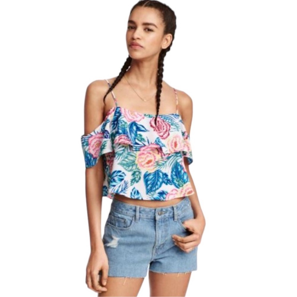 H&M Divided Floral Print Cold Shoulder Top - Size 8 - NWOT